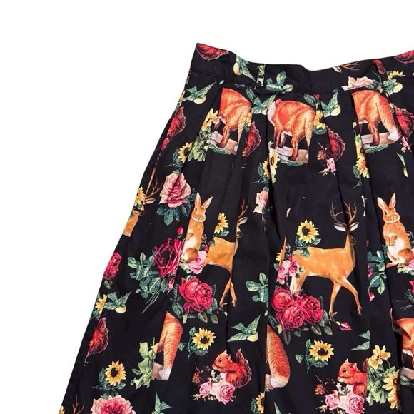 Hell Bunny Vixen Medium Hermeline Woodlands Skirt Fit Flare Animals Rockabilly - Picture 2 of 10